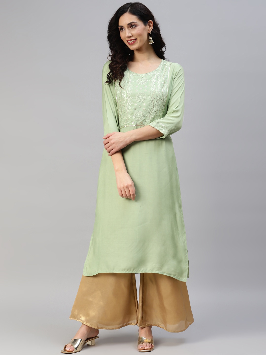 

Readiprint Fashions Women Embellished Embroidered Kurta, Green