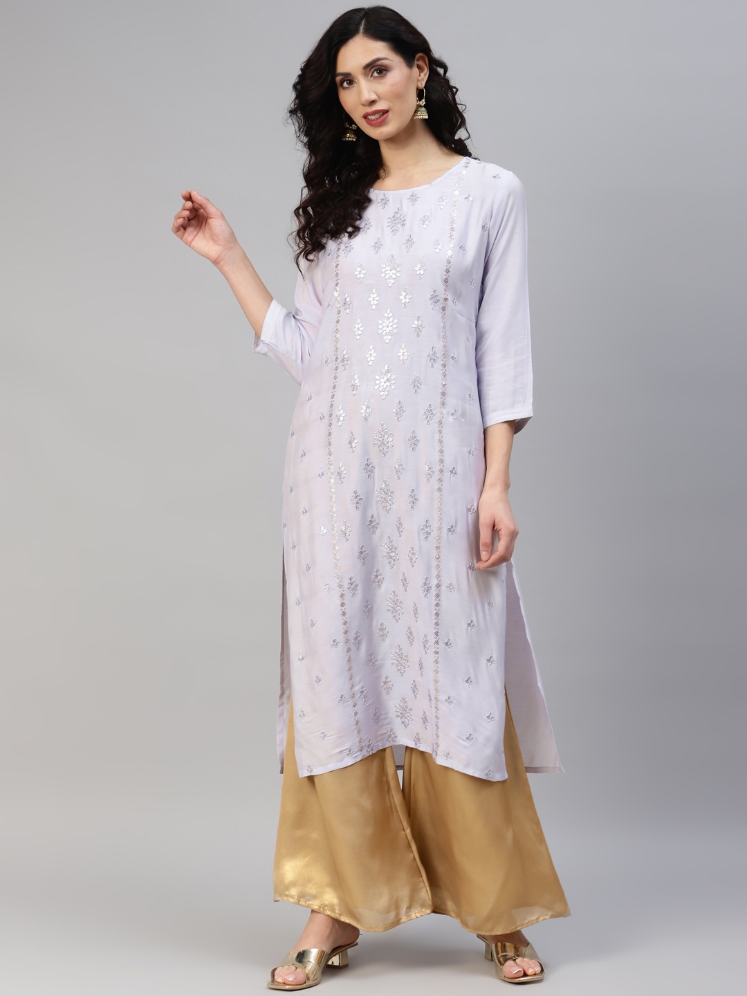 

Readiprint Women Floral Embroidered Floral Kurta, Lavender