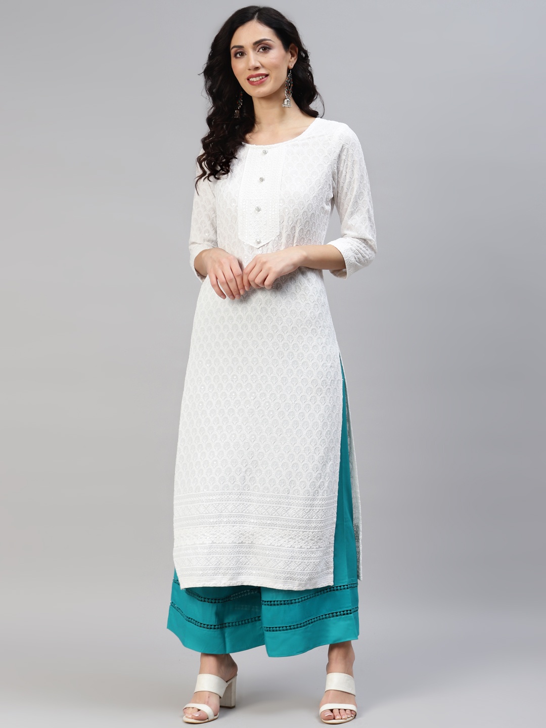 

Readiprint Fashions Women Floral Embroidered Chikankari Kurta, White
