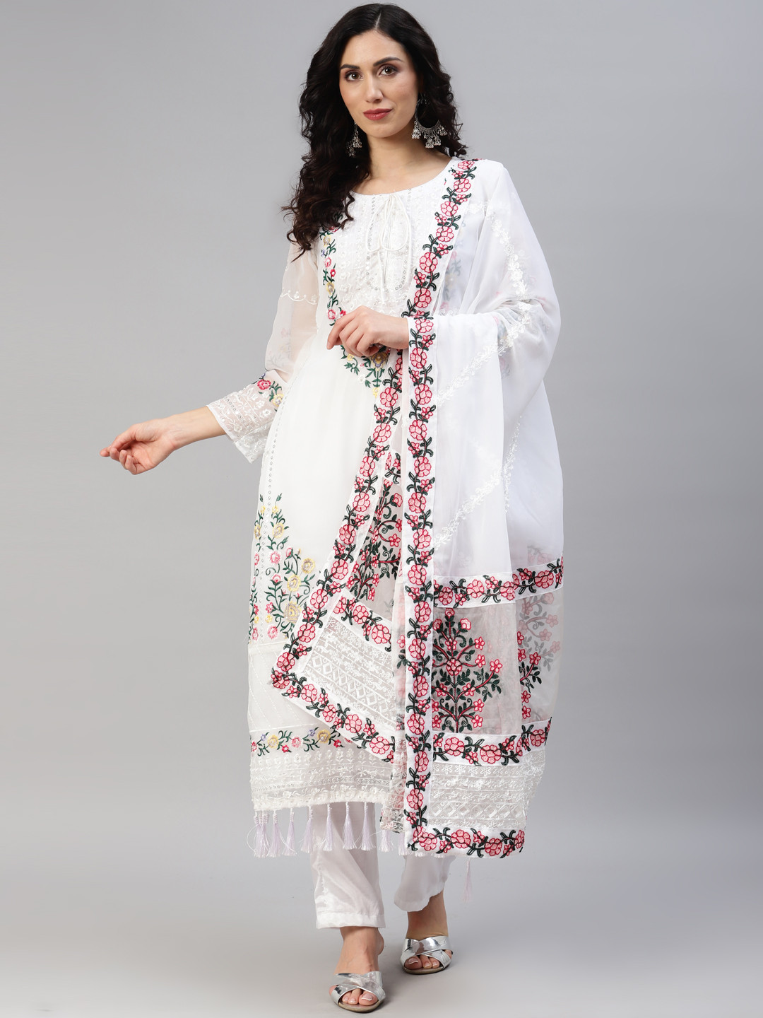 

Readiprint Fashions Embroidered Semi-Stitched Dress Material, White