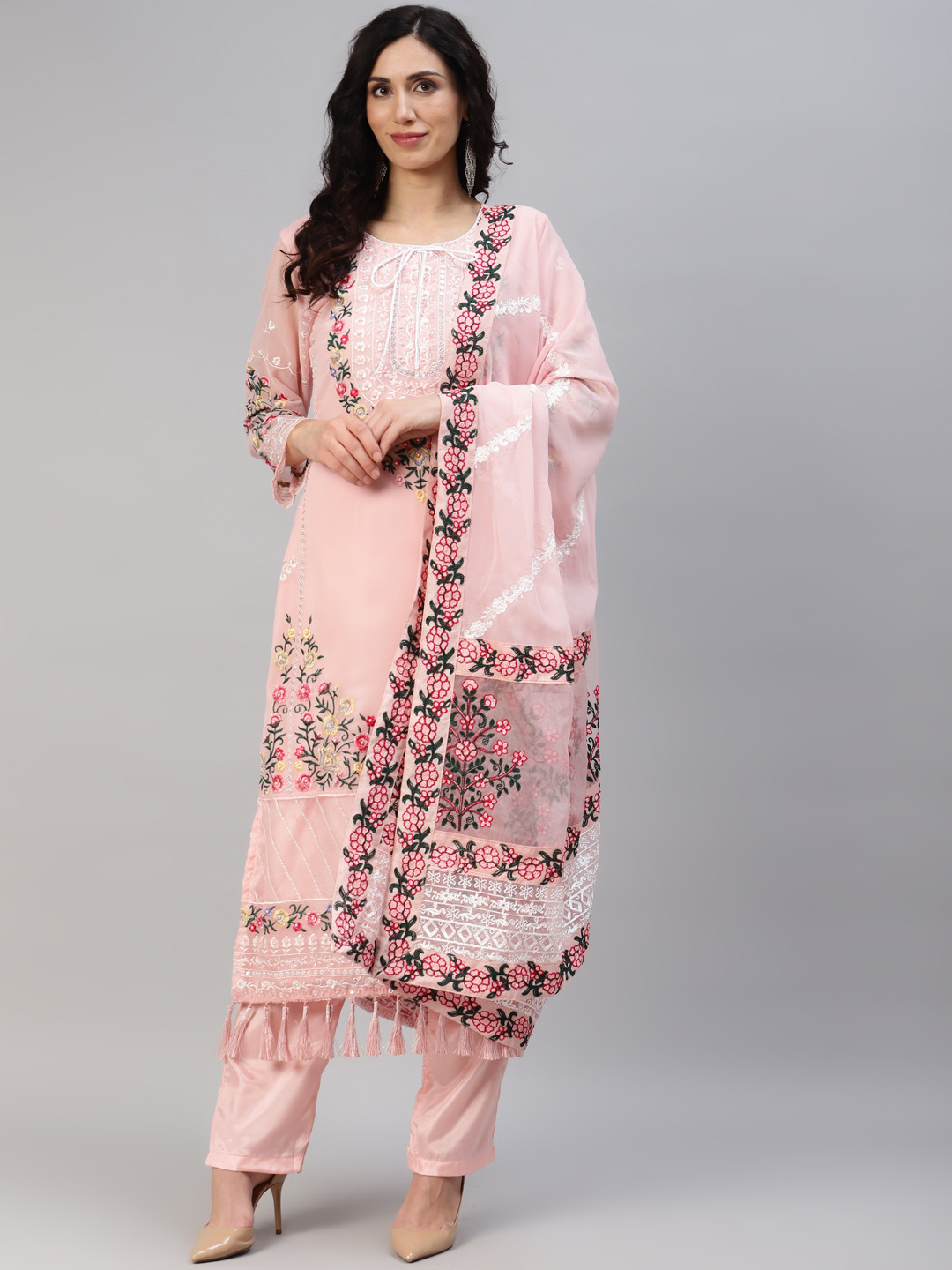

Readiprint Fashions Embroidered Semi-Stitched Dress Material, Pink