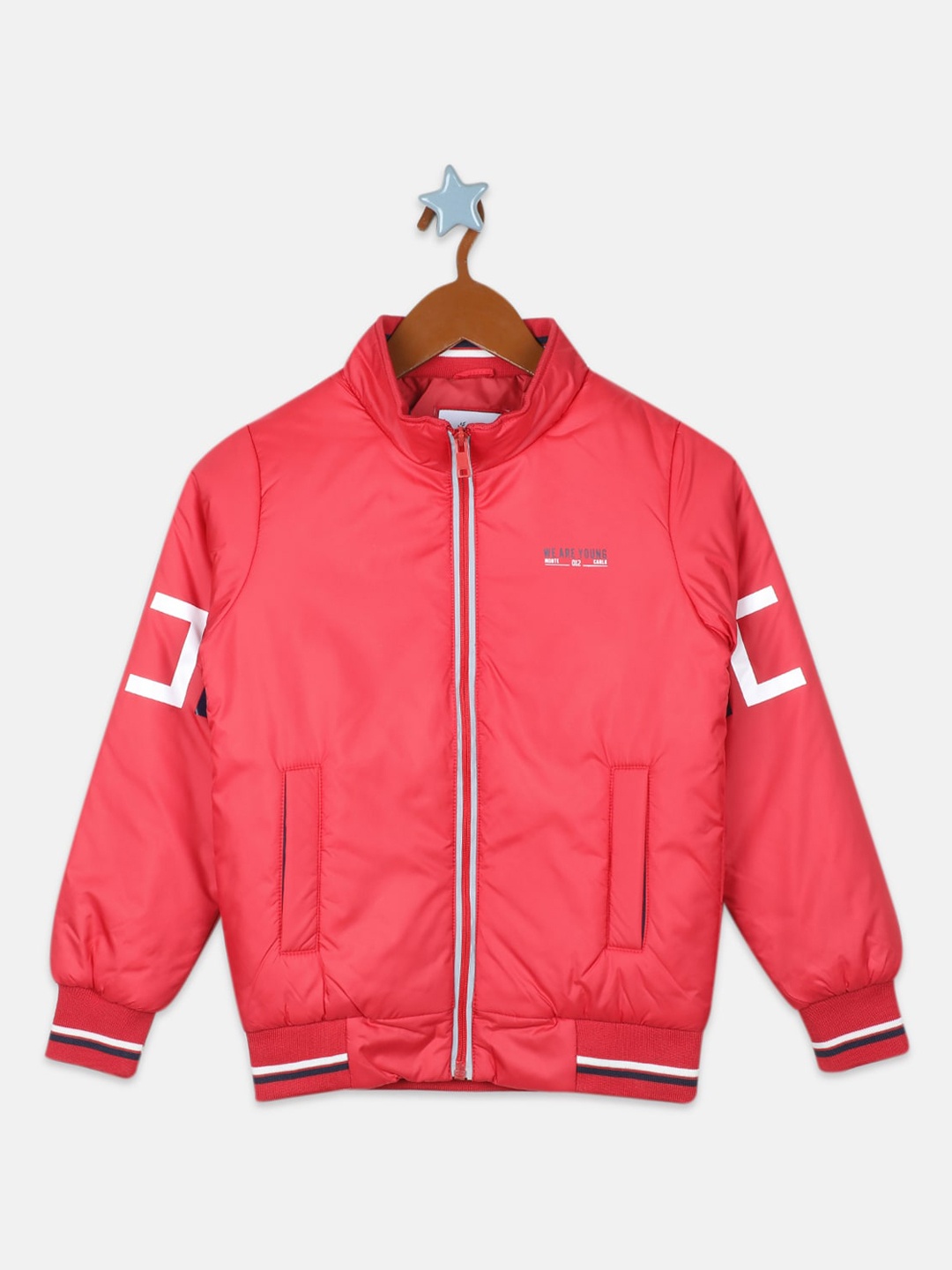 

Monte Carlo Boys Striped Bomber Jacket, Red