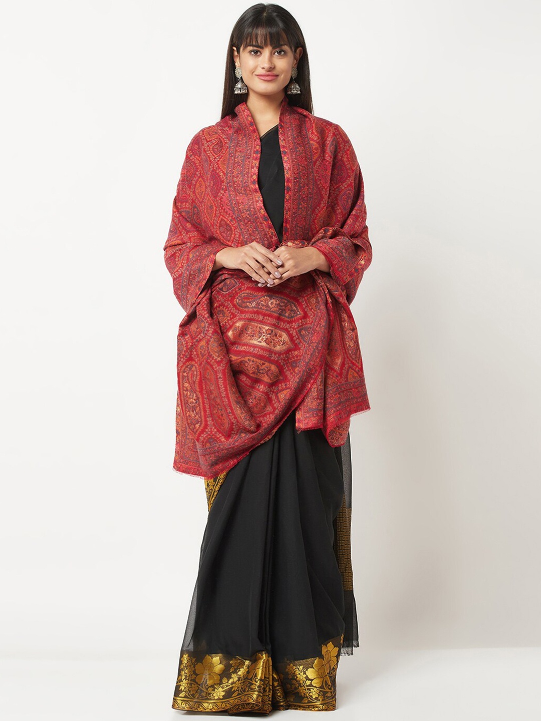 

La Vastraa Women Woven Design Pure Wool Shawl, Red