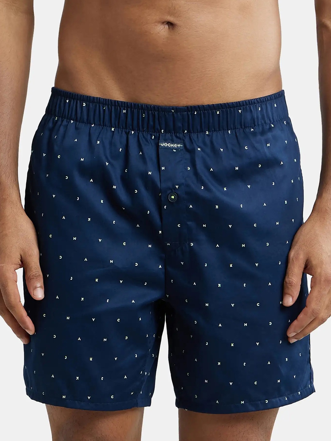 

Jockey Combed Cotton Satin Weave Boxer Shorts with Side Pocket-NY07, Navy blue