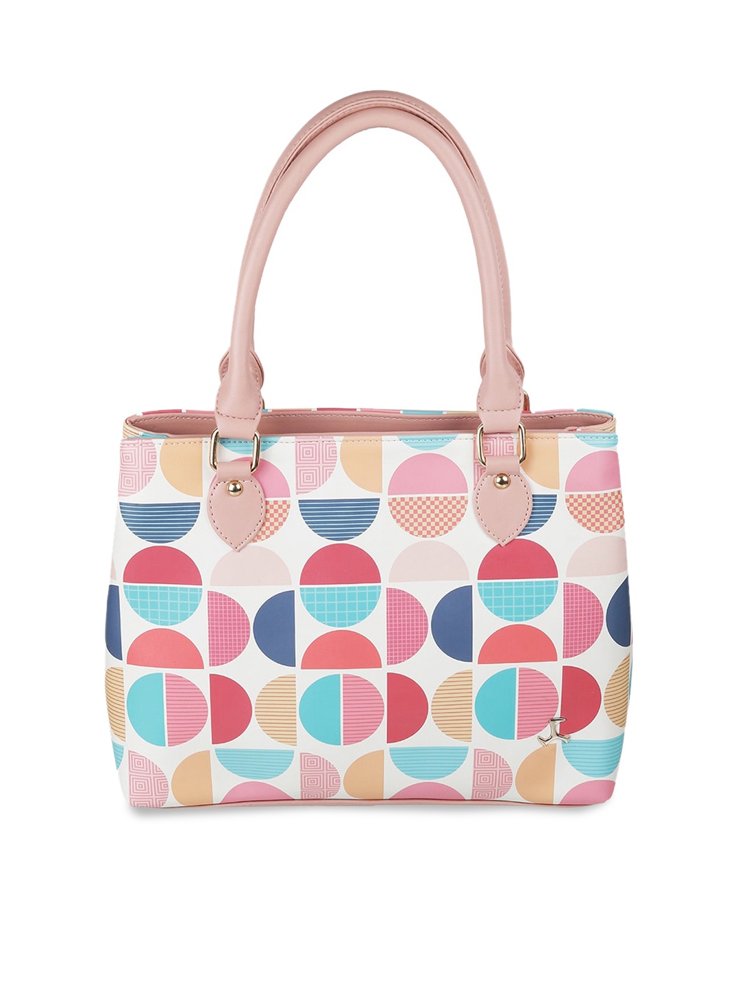 

Mochi Women Geometric Printed PU Structured Handheld Bag, Pink