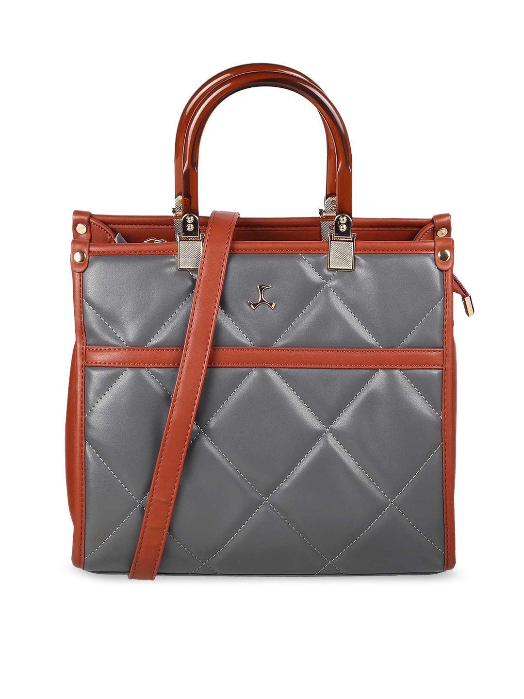

Mochi Women Geometric Textured PU Structured Handheld Bag with Quilted, Grey