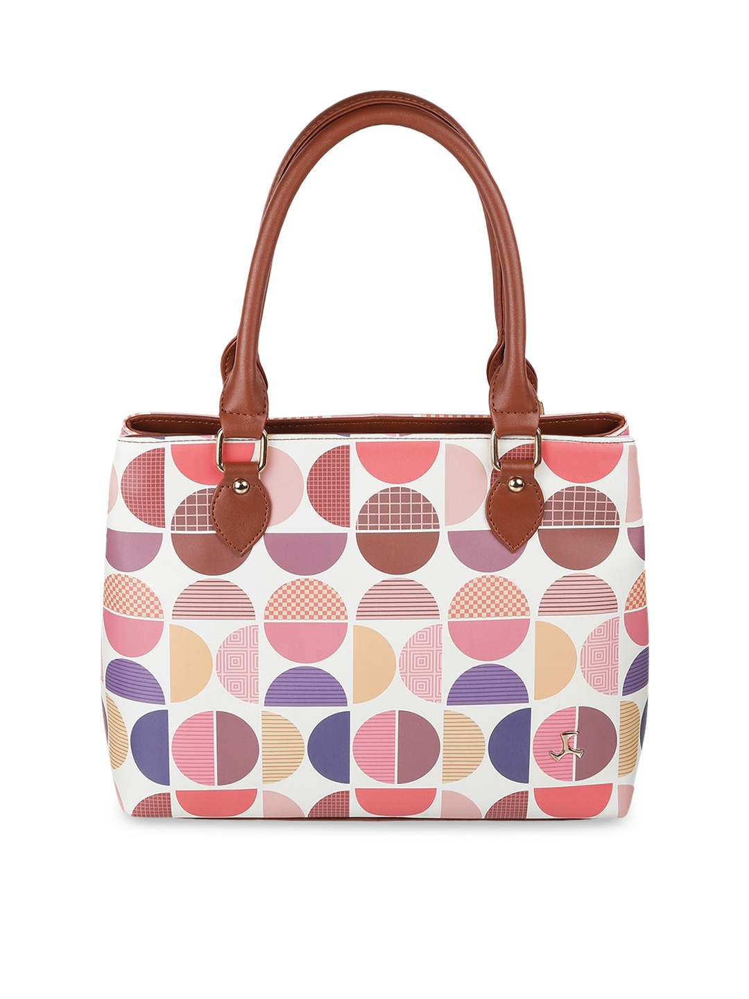 

Mochi Geometric Printed PU Structured Handheld Bag, Tan