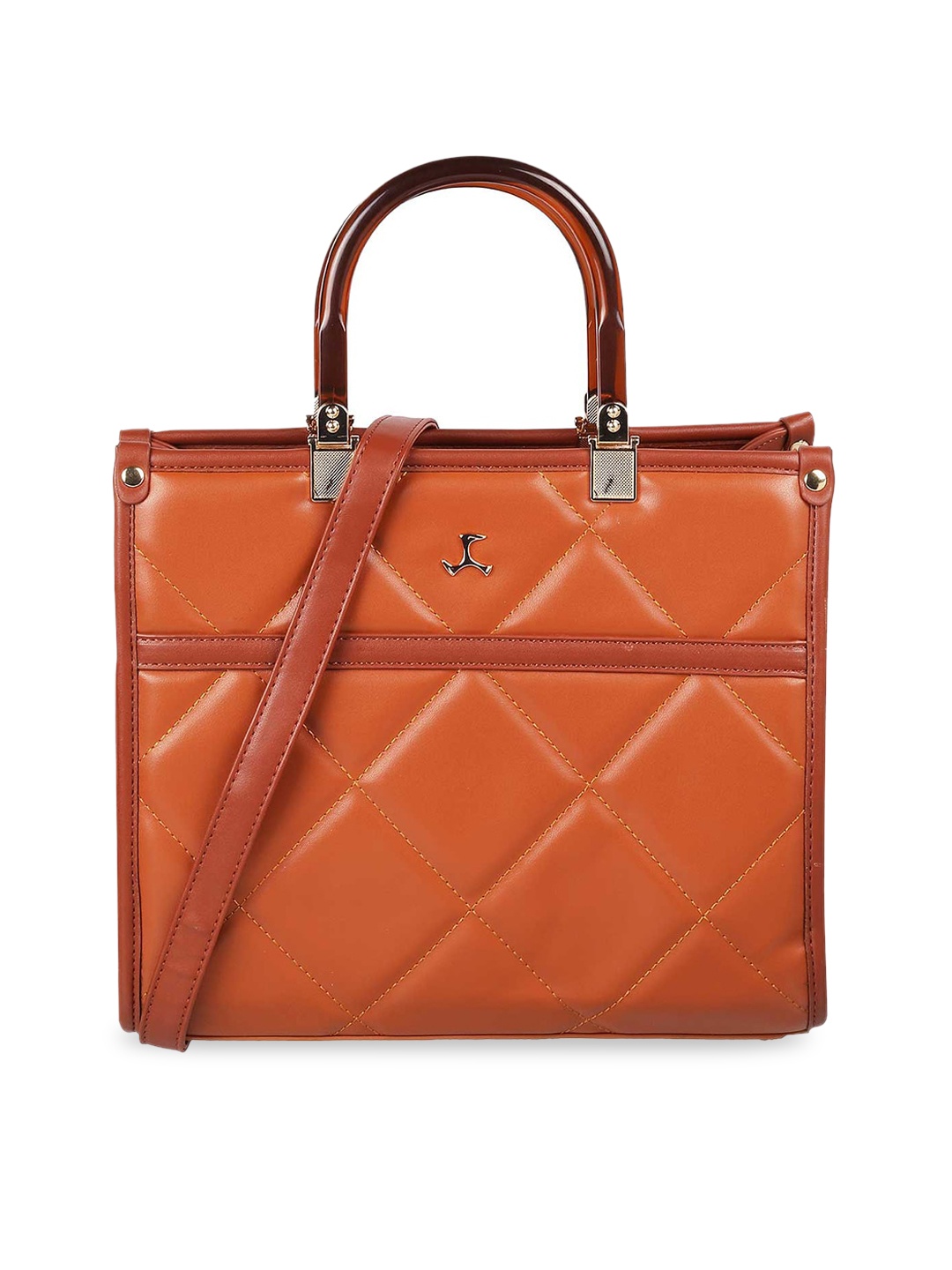 

Mochi Textured PU Structured Satchel with Quilted, Tan