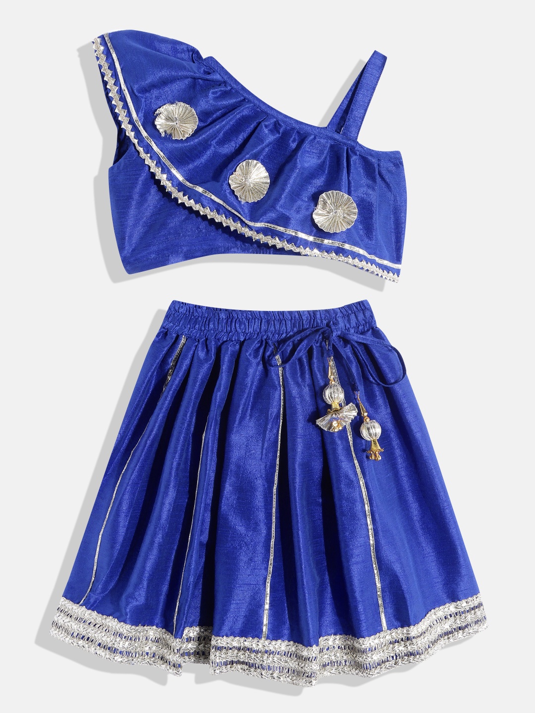 

Readiprint Girls One-Shoulder Ready to Wear Lehenga Choli With Gotta Patti Detail, Blue