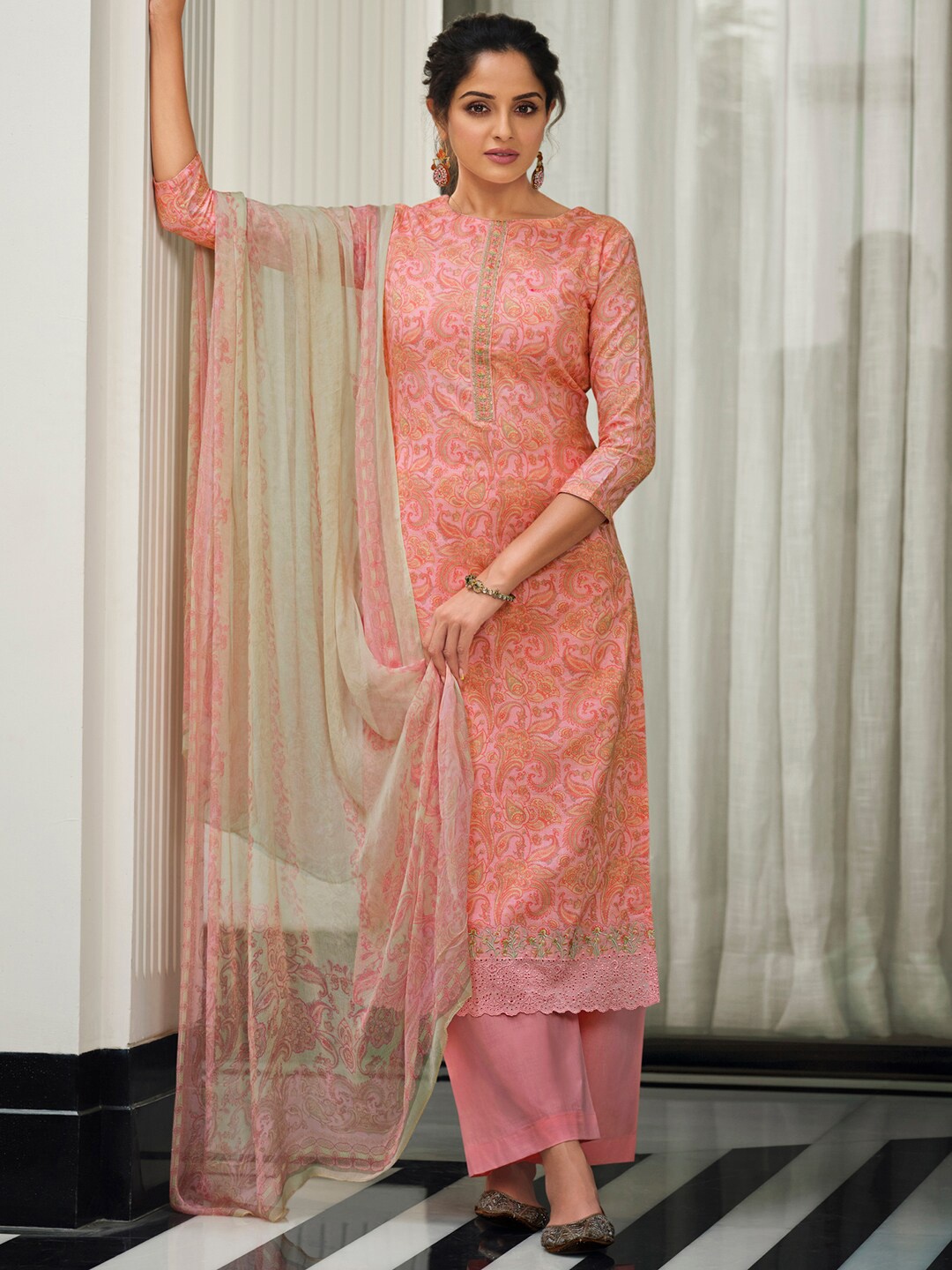 

Stylee LIFESTYLE Printed Cotton Unstitched Dress Material, Pink