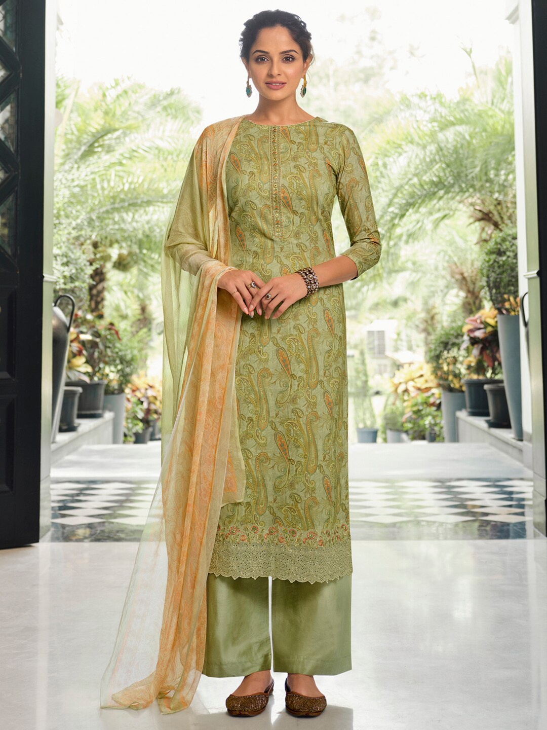 

Stylee LIFESTYLE Printed Cotton Unstitched Dress Material, Green