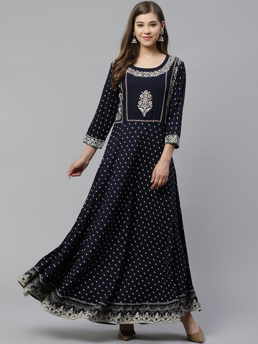 

Divena Women Ethnic Motifs Embroidered Thread Work Anarkali Kurta, Black