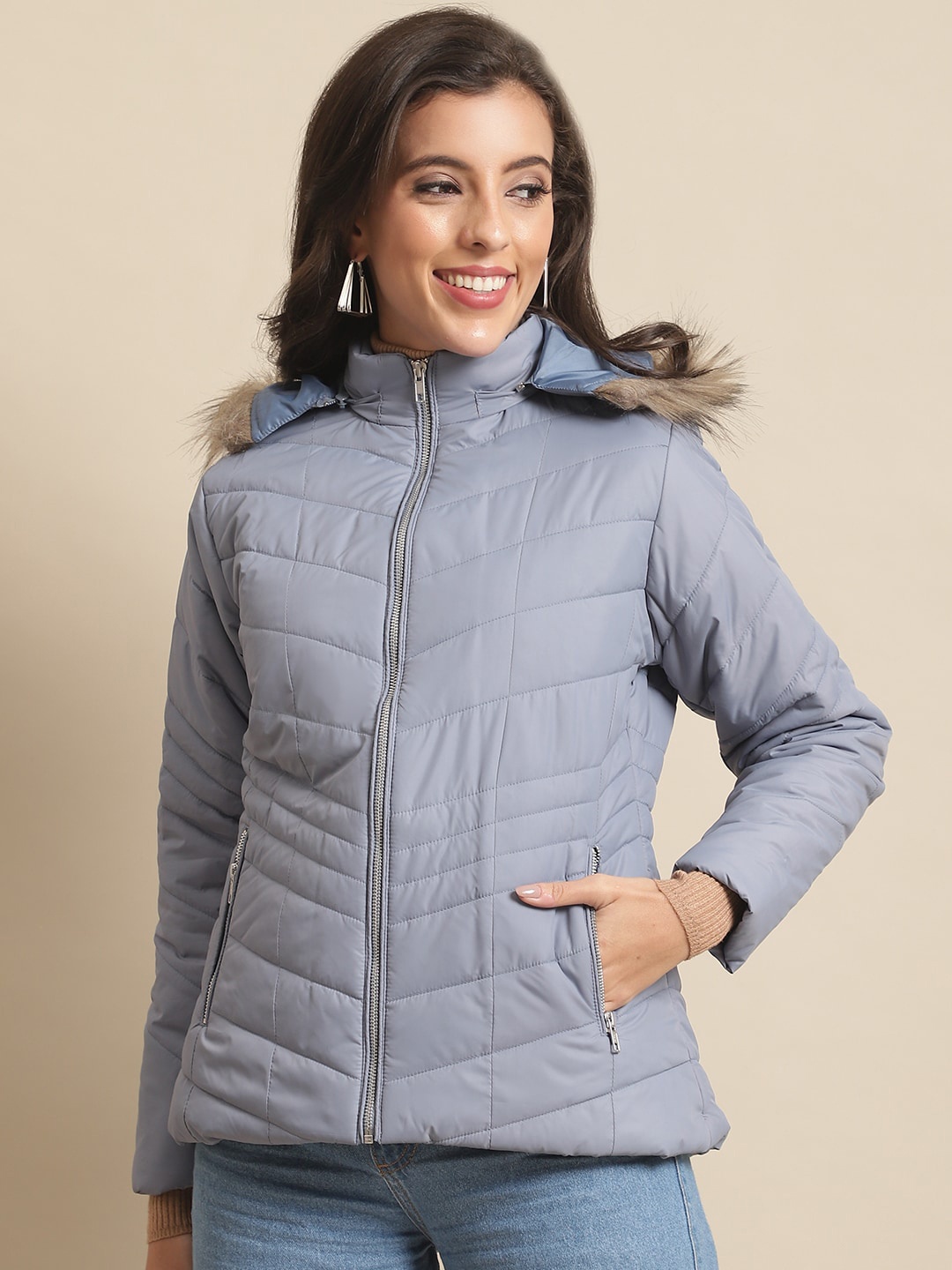 

Cantabil Women Lightweight Puffer Jacket, Grey