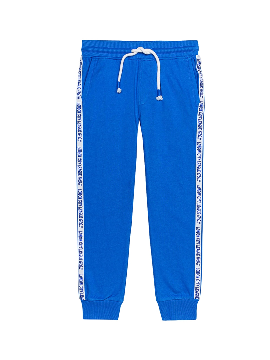 

H By Hamleys Boys Side Striped with Printed Details Snug-Fit Pure Cotton Joggers, Blue
