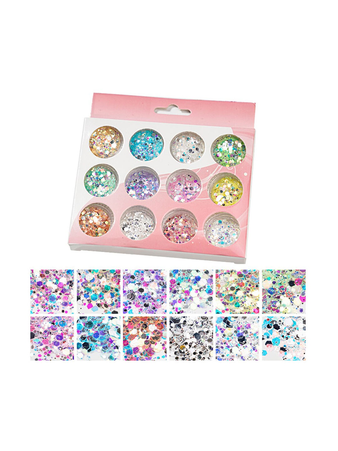 

S.A.V.I. Set of 12 Hexagon Laser Thin Sequins Gradient Glitter Nail Art, Multi