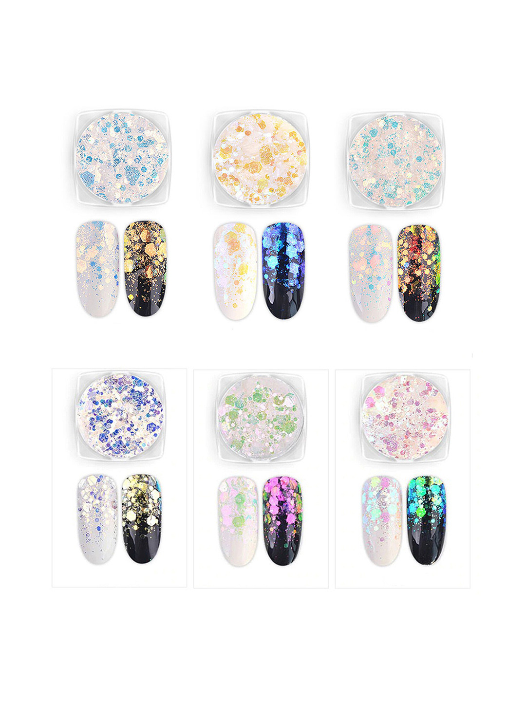 

S.A.V.I. Set of 6 Magic Color Changing Mermaid Sequins Mixed Mirror Flakes DIY Nail Art, Multi