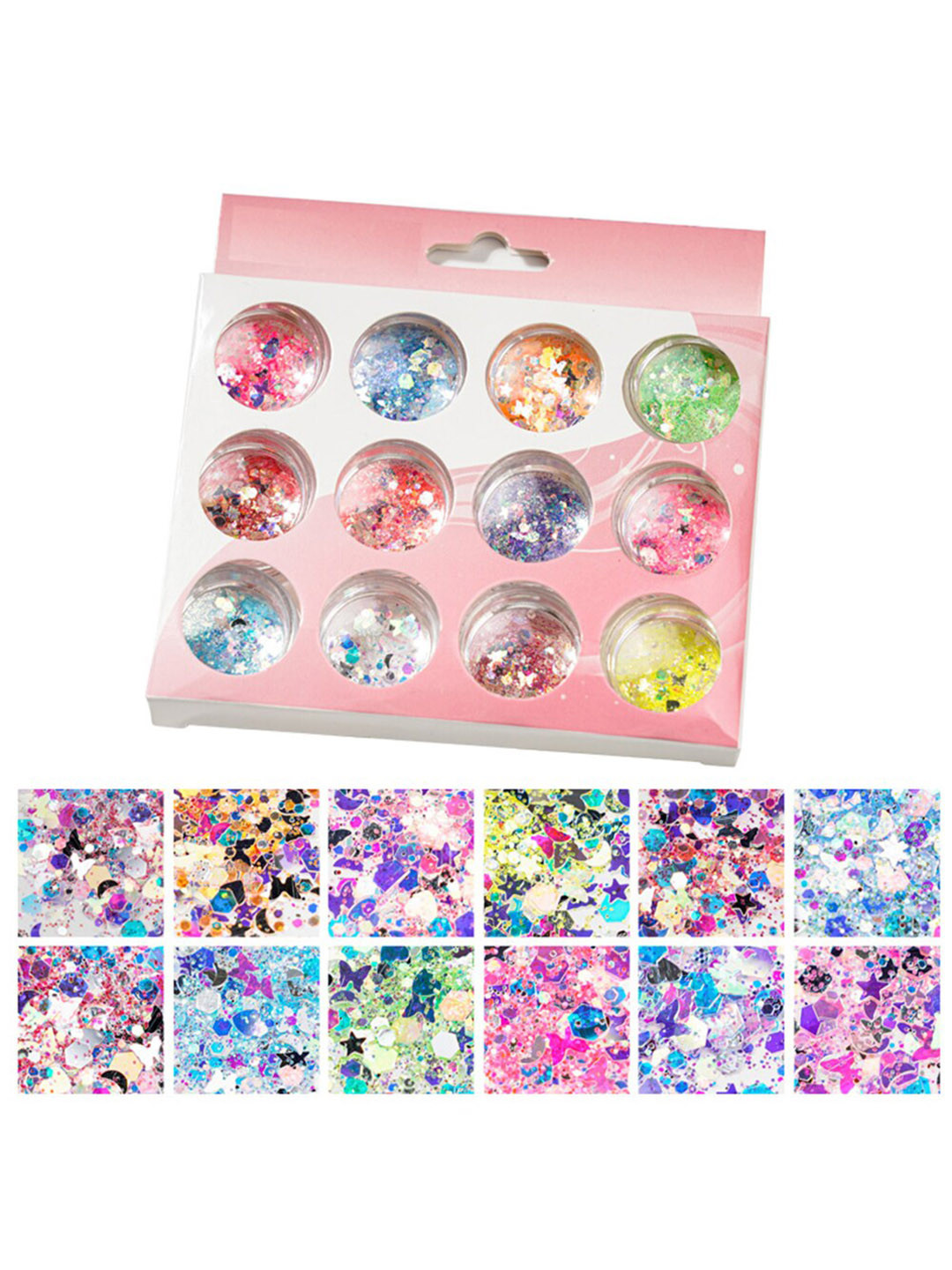 

S.A.V.I. Set of 12 Hexagon Laser Thin Magic Color Changing Gradient Glitter Nail Art, Multi