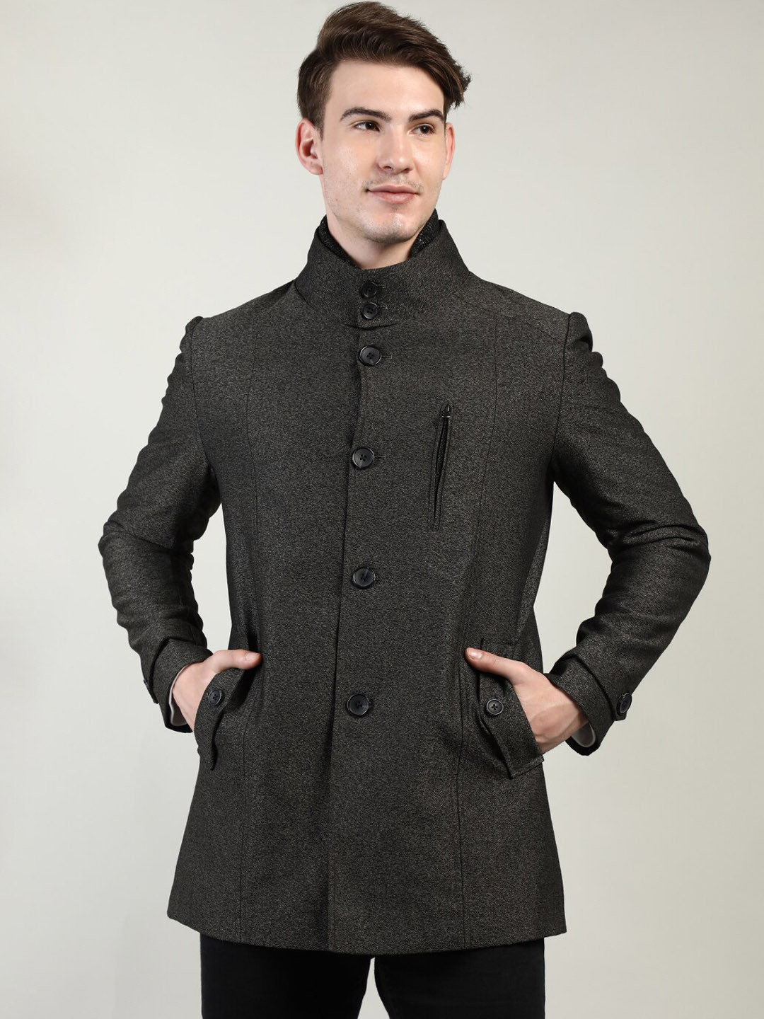 

LURE URBAN Men Woolen Overcoat, Coffee brown