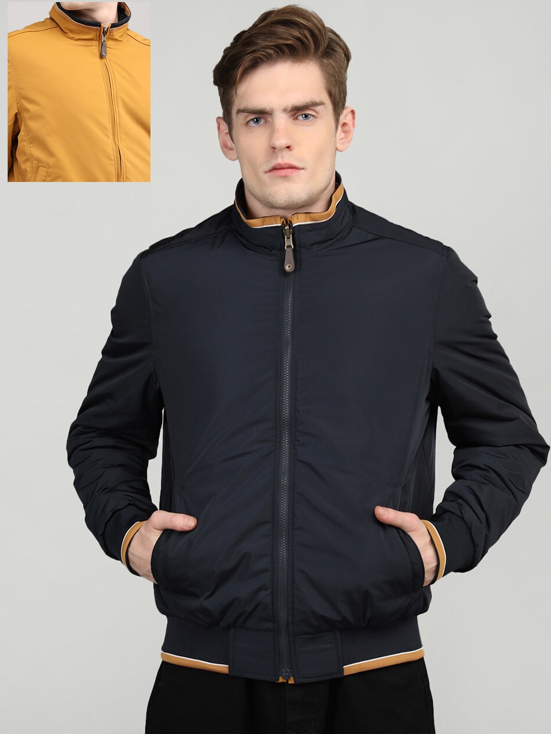 

LURE URBAN Men Reversible Outdoor Bomber Jacket, Mustard