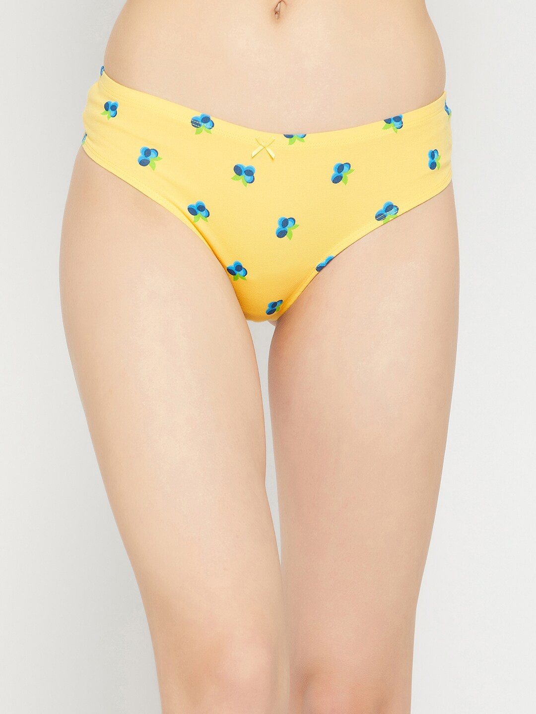 

Clovia Women Fruit Printed Low-Rise Anti-Odour Cotton Thongs Briefs, Yellow