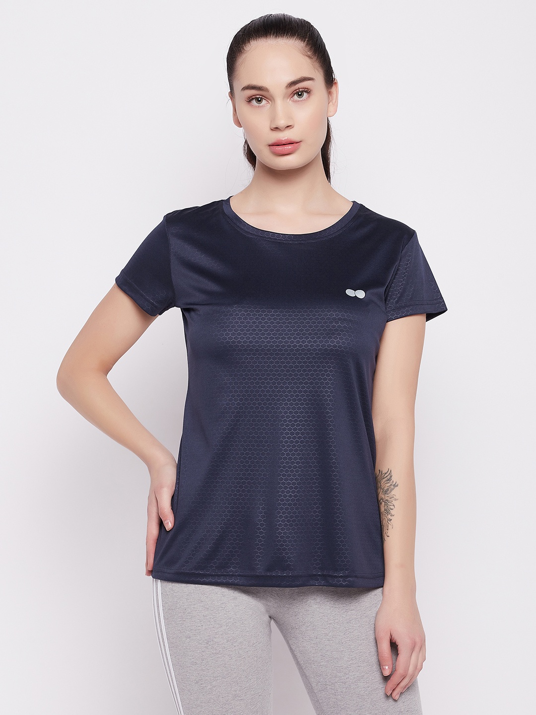 

Clovia Honeycomb Patterned Active T-shirt, Blue