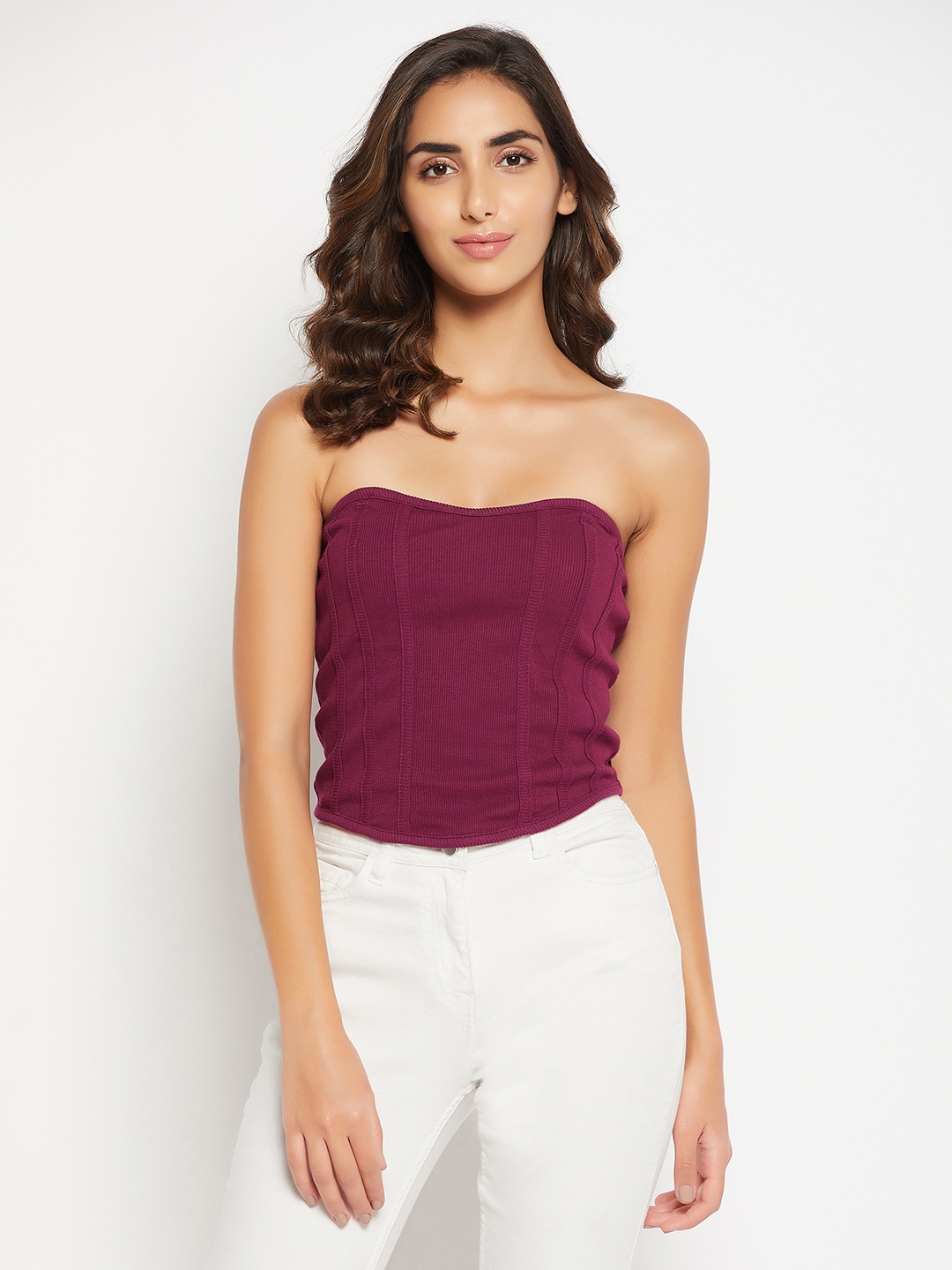 

Clovia Cotton Ribbed Tube Top, Magenta