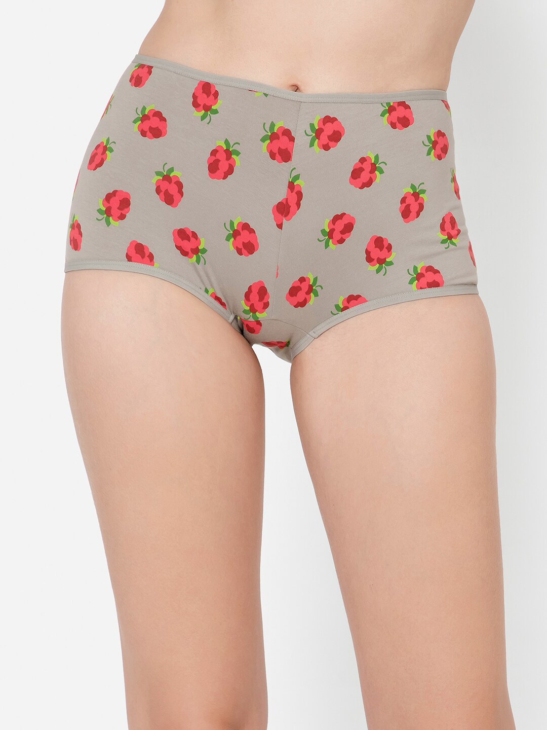 

Clovia Women Mid Waist Cotton Fruit Print Boy Shorts PN3517P01XXL, Grey