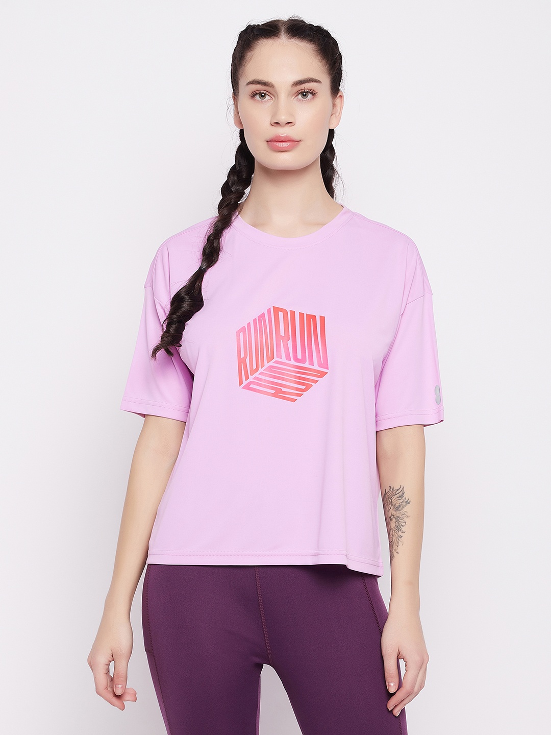 Clovia Comfort Fit Graphic Print Active T-shirt, Purple
