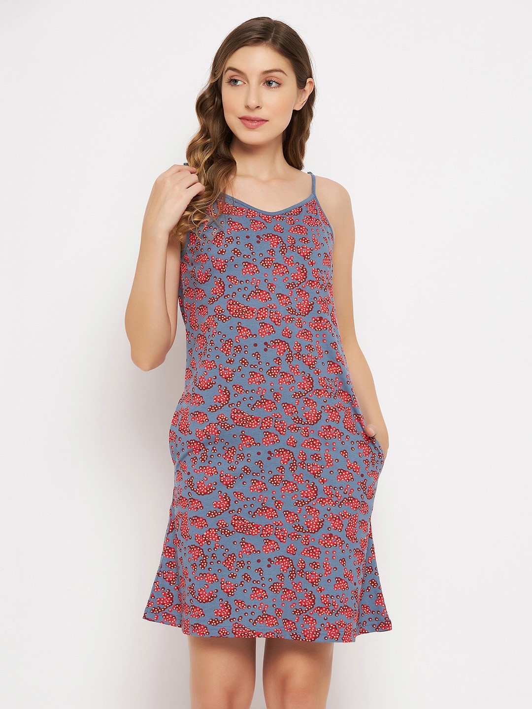 

Clovia Print Me Pretty Short 100% Cotton Nightdress, Blue