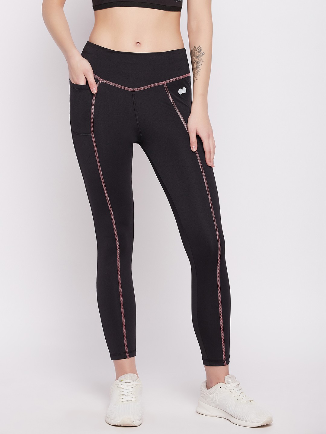 

Clovia Snug Fit High Rise Active Tights with Side Pocket, Black