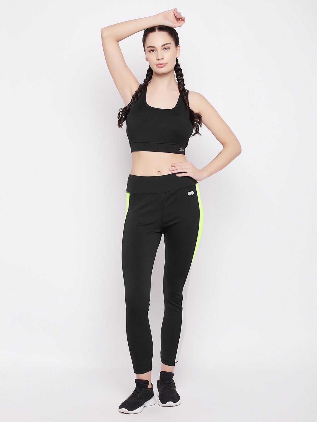 

Clovia Women Solid Padded Non-Wired Sports Bra & High Waist Tights Set, Black