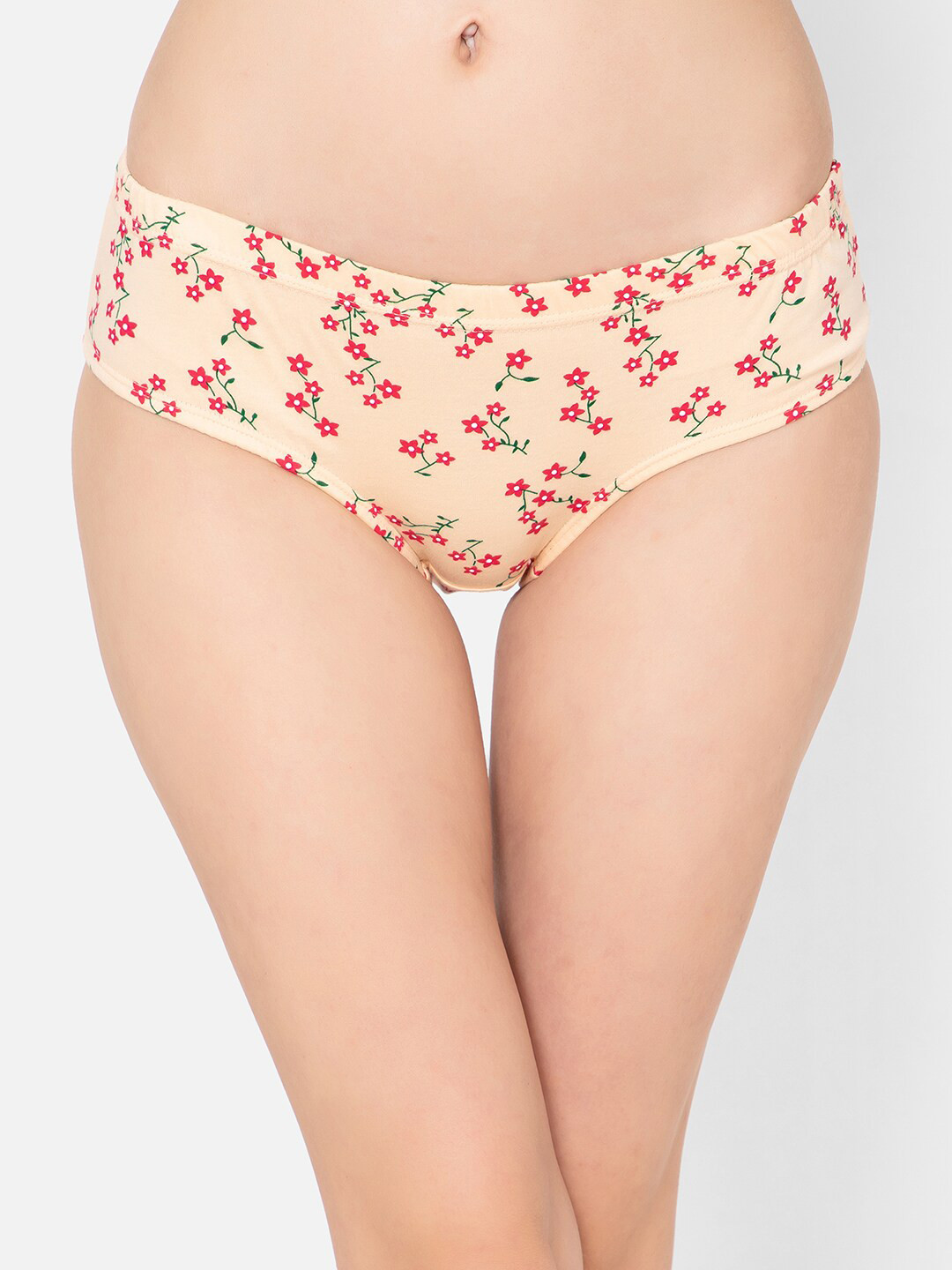 

Clovia Mid Waist Floral Print Inner Elastic 100% Cotton Hipster Briefs PN2855B243XL, Beige