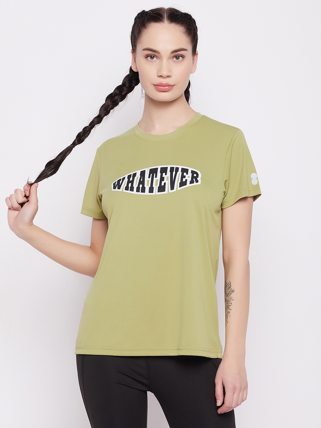 Clovia Women Typography Printed T-shirt, Olive