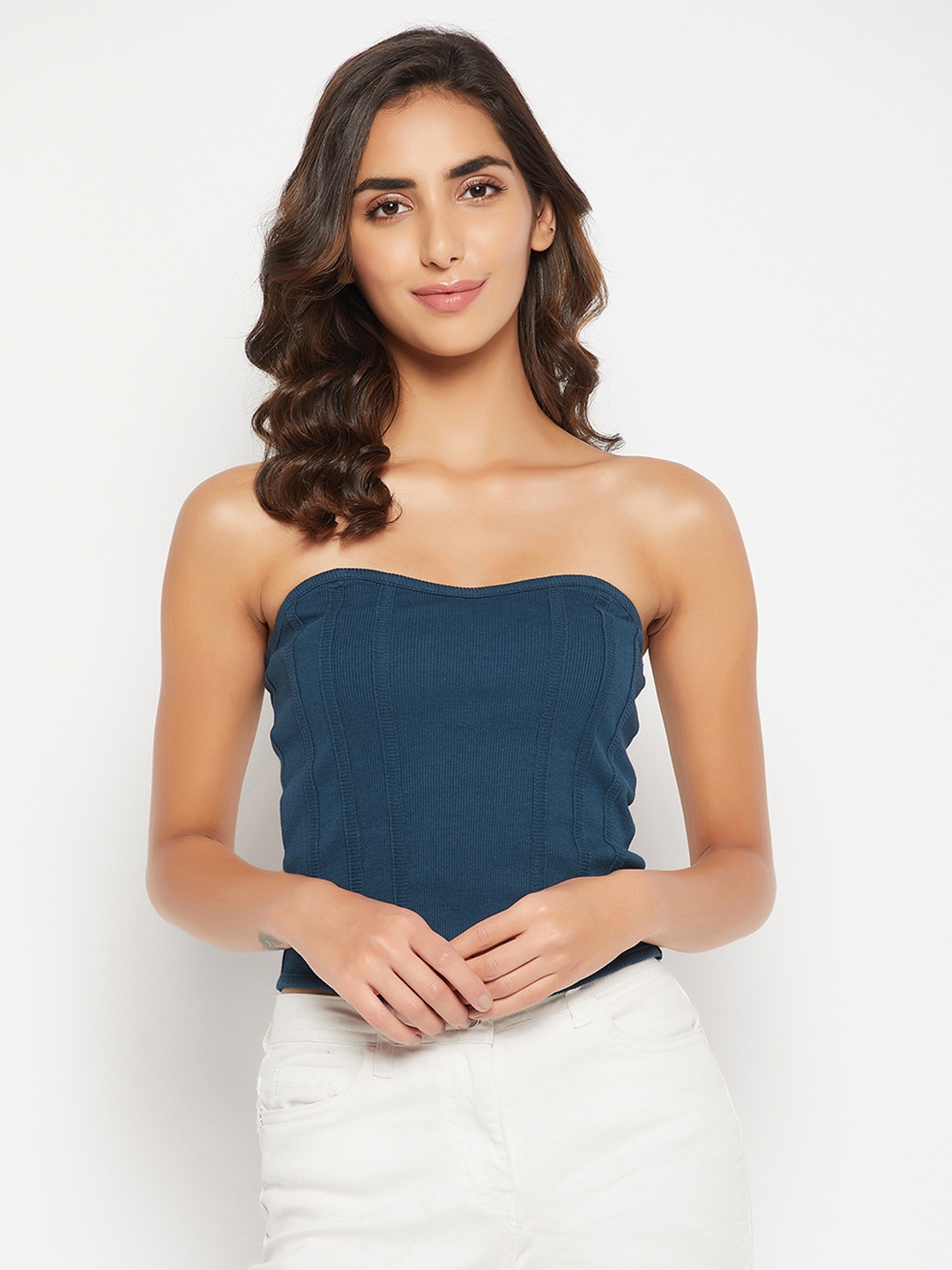 

Clovia Chic Basic Ribbed Cotton Top, Blue
