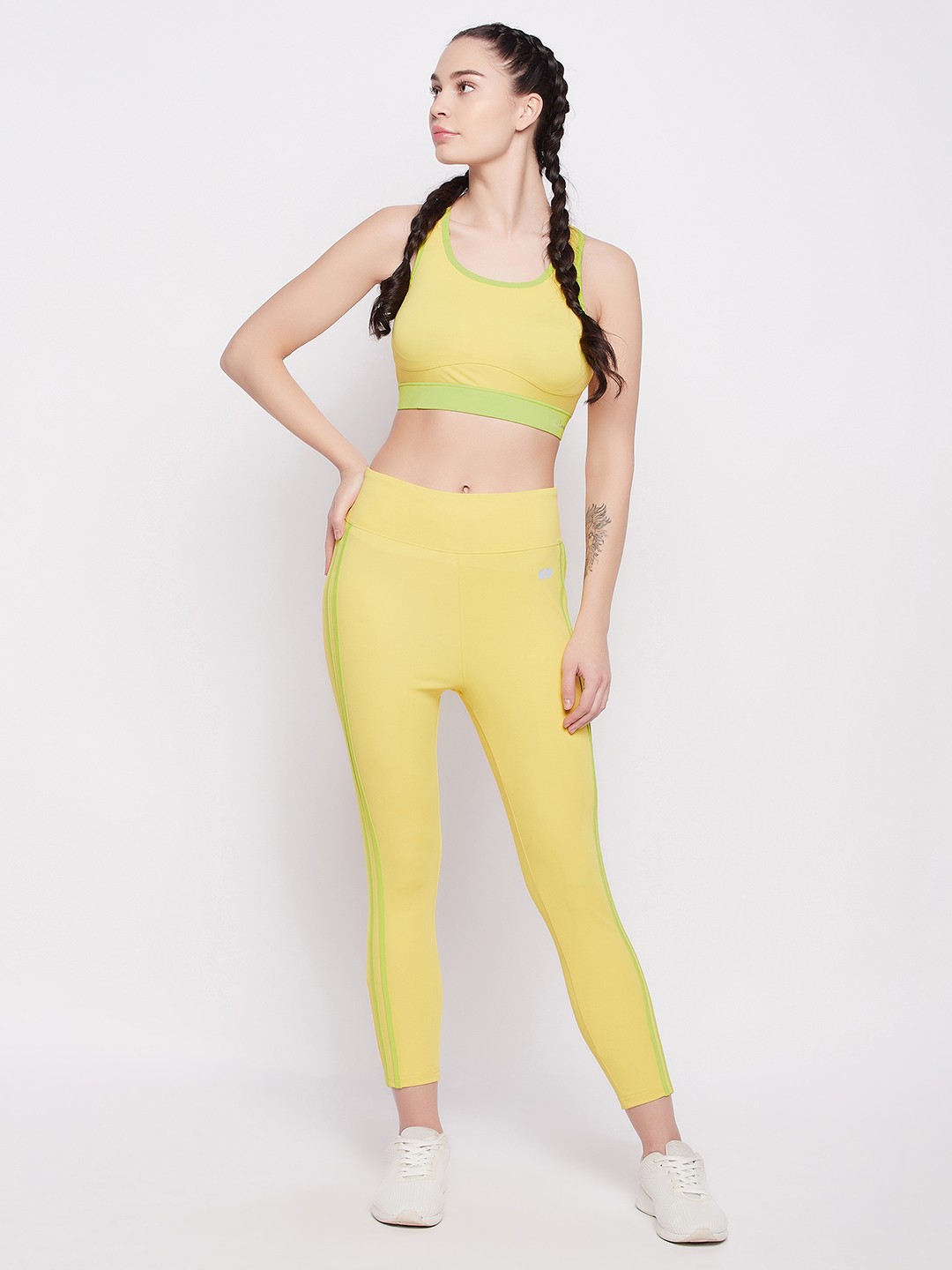 

Clovia Women Solid Padded Non-Wired Sports Bra & High Waist Tights Set, Yellow
