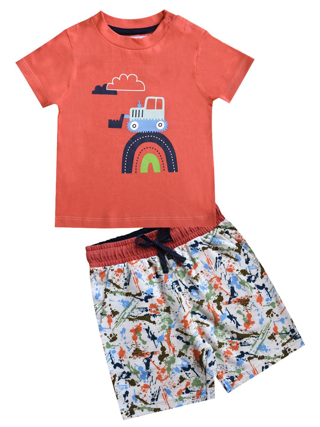 

milou Boys Printed T-shirt with Shorts, Peach