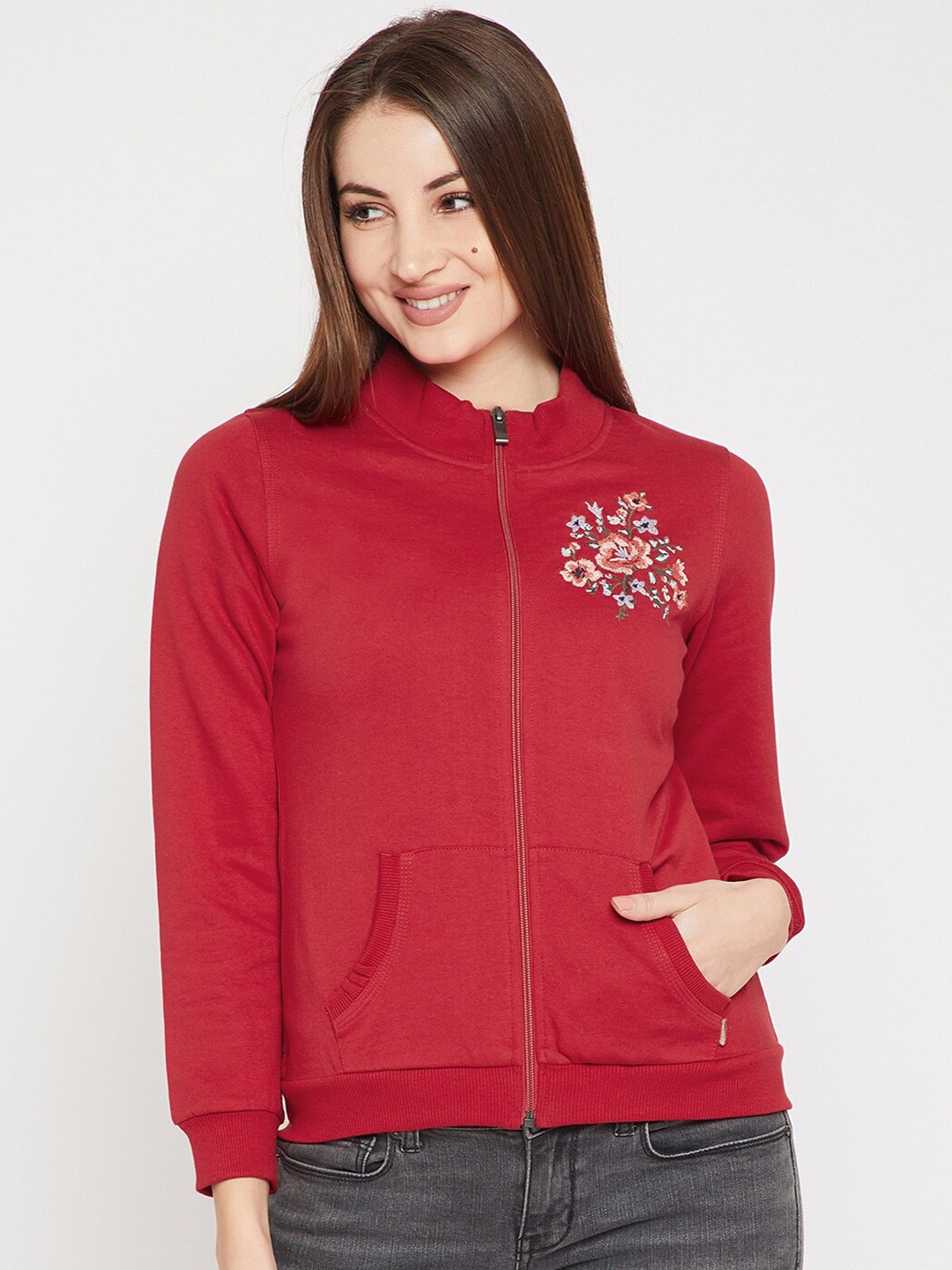 

RARE Women Mock Collar Fleece Sweatshirt, Red