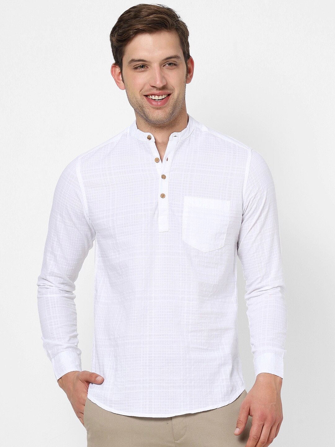 

VASTRADO Men Checked Cotton Kurta, White