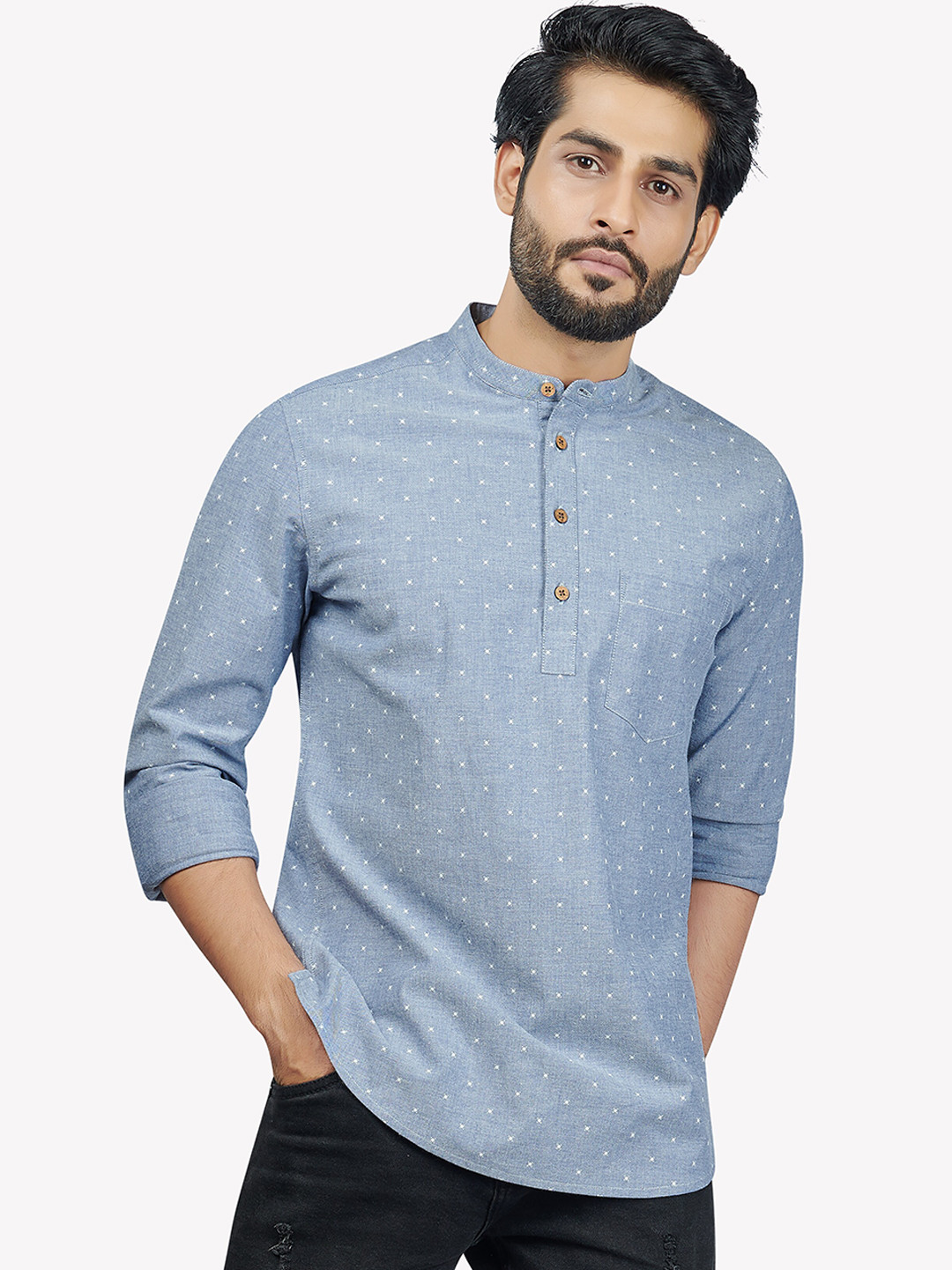 

VASTRADO Men Printed Cotton Kurta, Blue