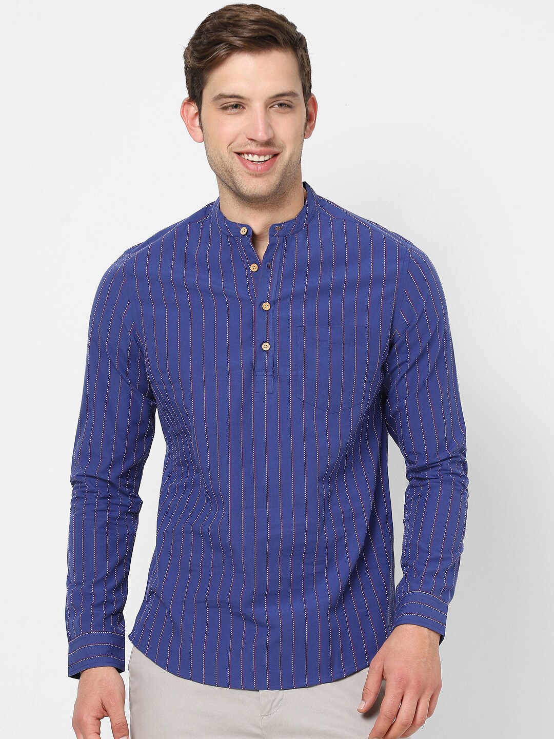 

VASTRADO Men Striped Cotton Kurta, Navy blue