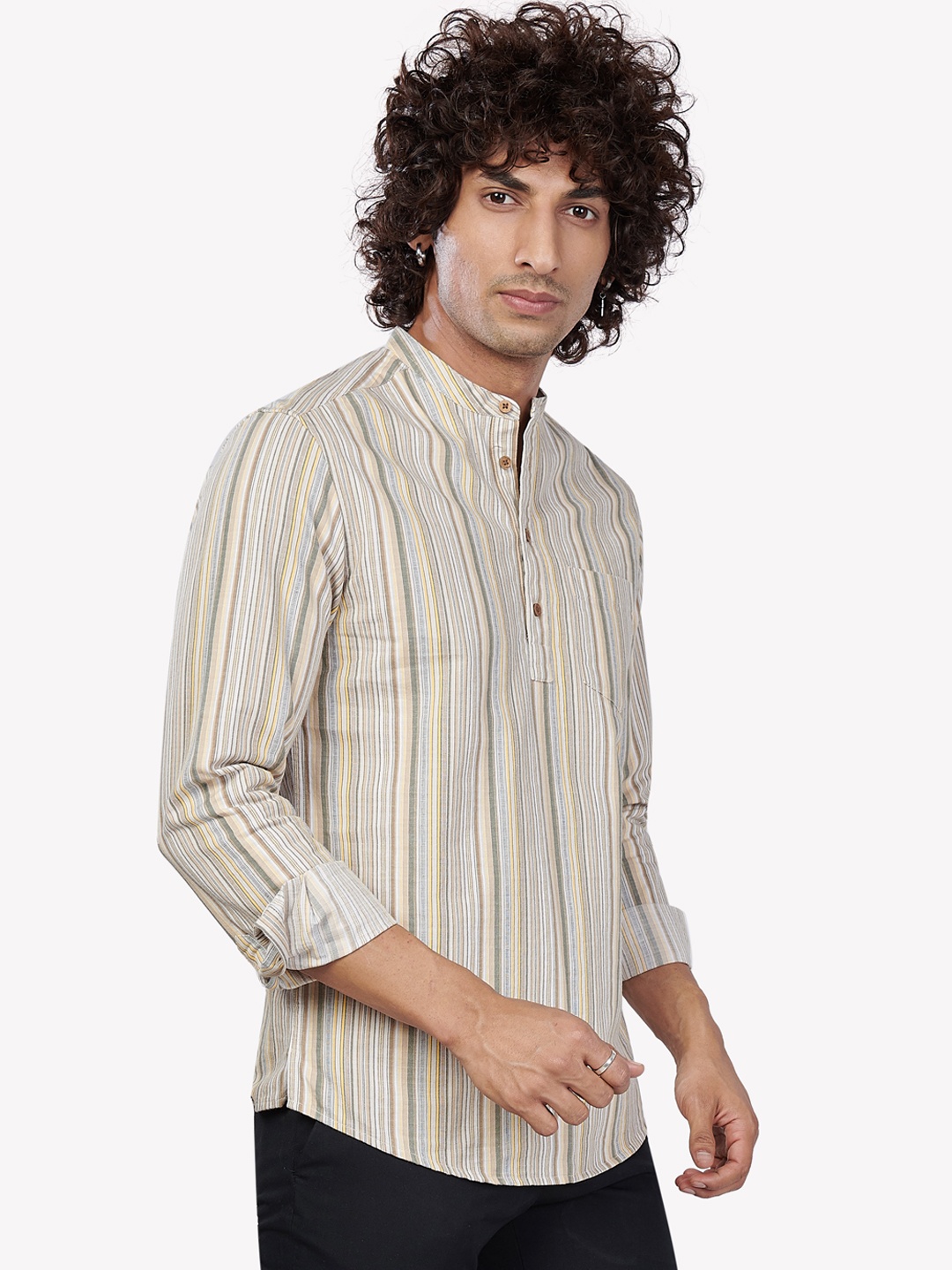 

VASTRADO Men Striped Cotton Kurta, Cream