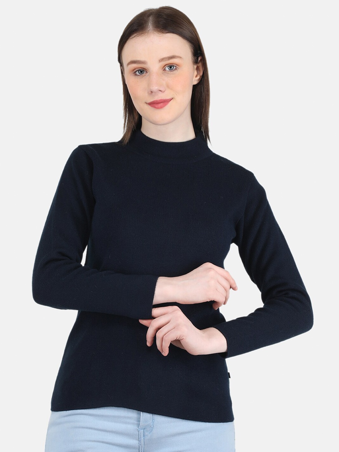 

Monte Carlo High Neck Wool Top, Navy blue