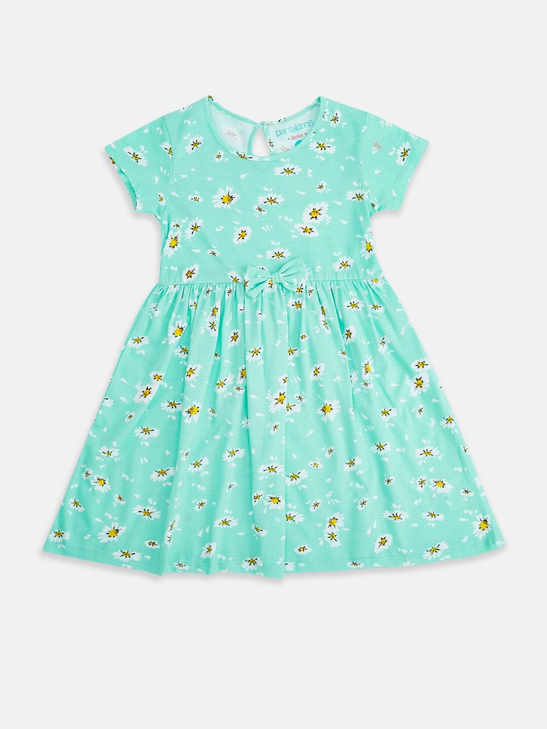 

Pantaloons Junior Printed Round Neck Fit And Flare Cotton Dress, Fluorescent green