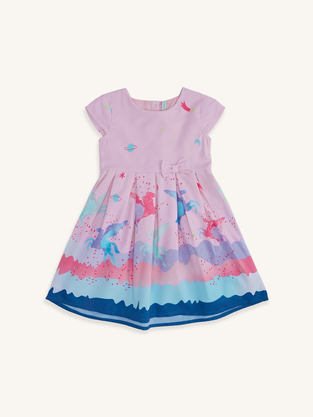 

Pantaloons Junior Girls Printed Round Neck Fit And Flare Cotton Dress, Pink