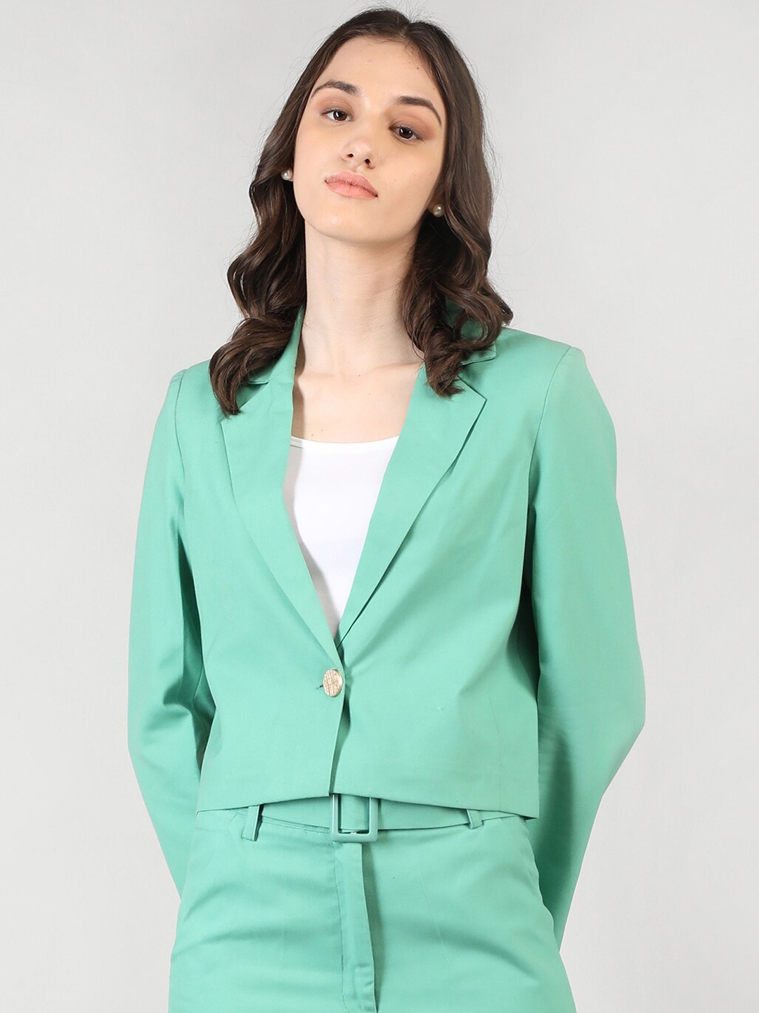 

Dlanxa Women Single-Breasted Crop Formal Blazer, Green