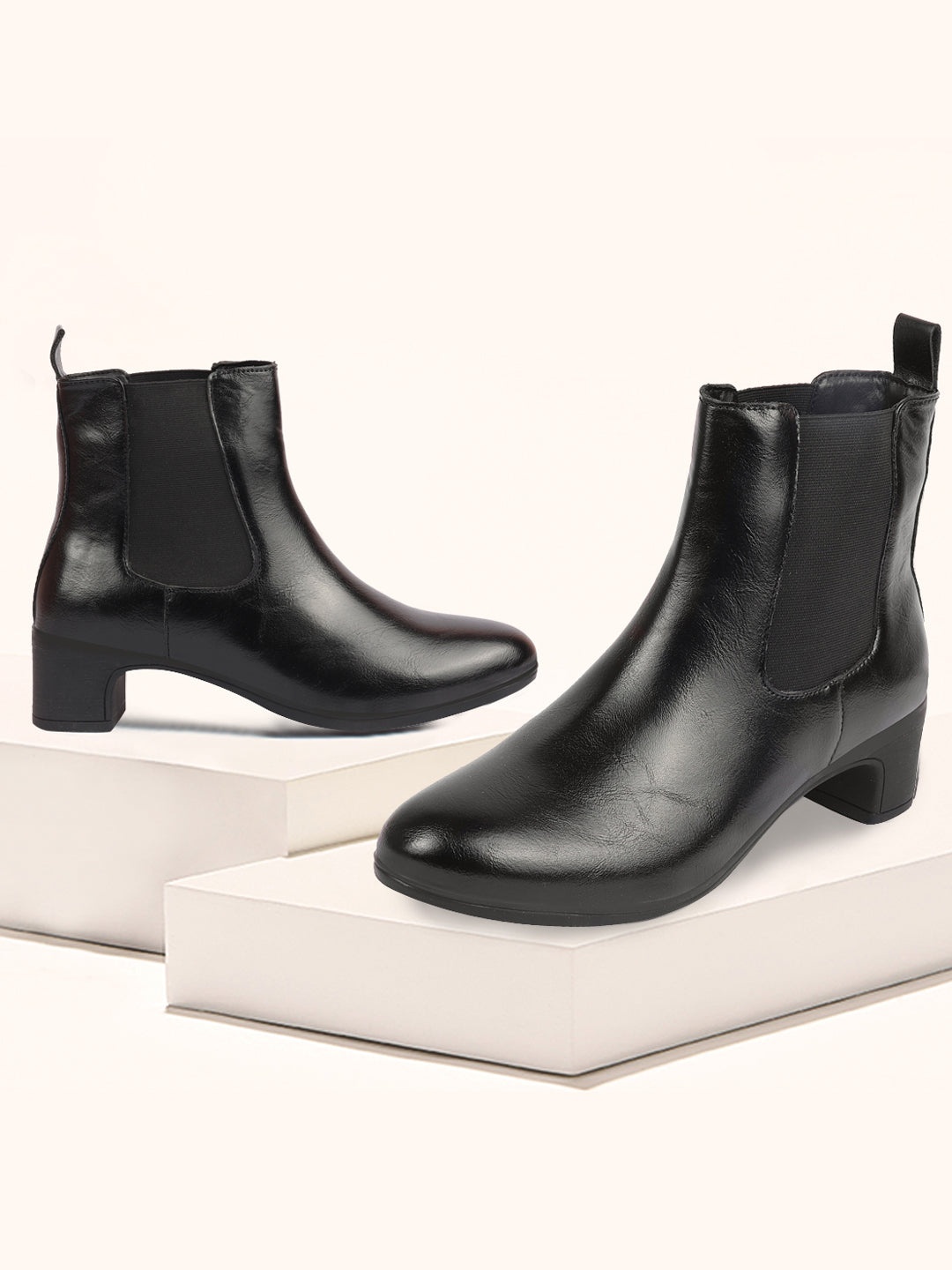 

FAUSTO Women Textured Mid-Top Chelsea Boots, Black