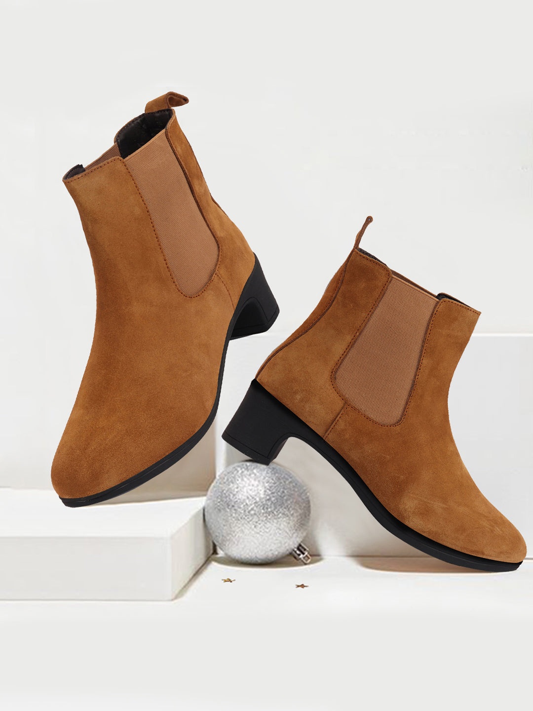 

FAUSTO Women Mid-Top Chelsea Boots, Camel brown