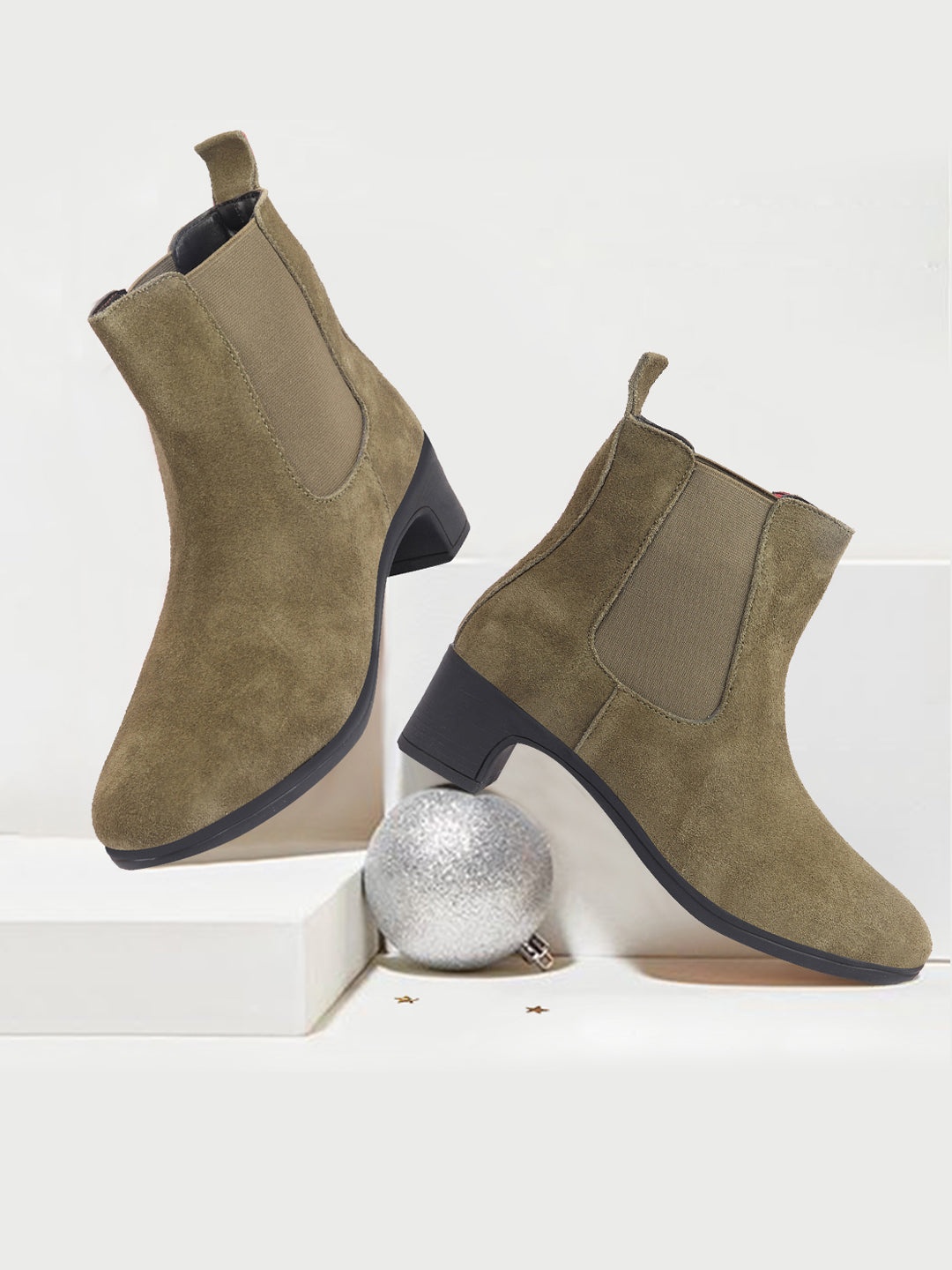 

FAUSTO Women Mid-Top Chelsea Boots, Olive