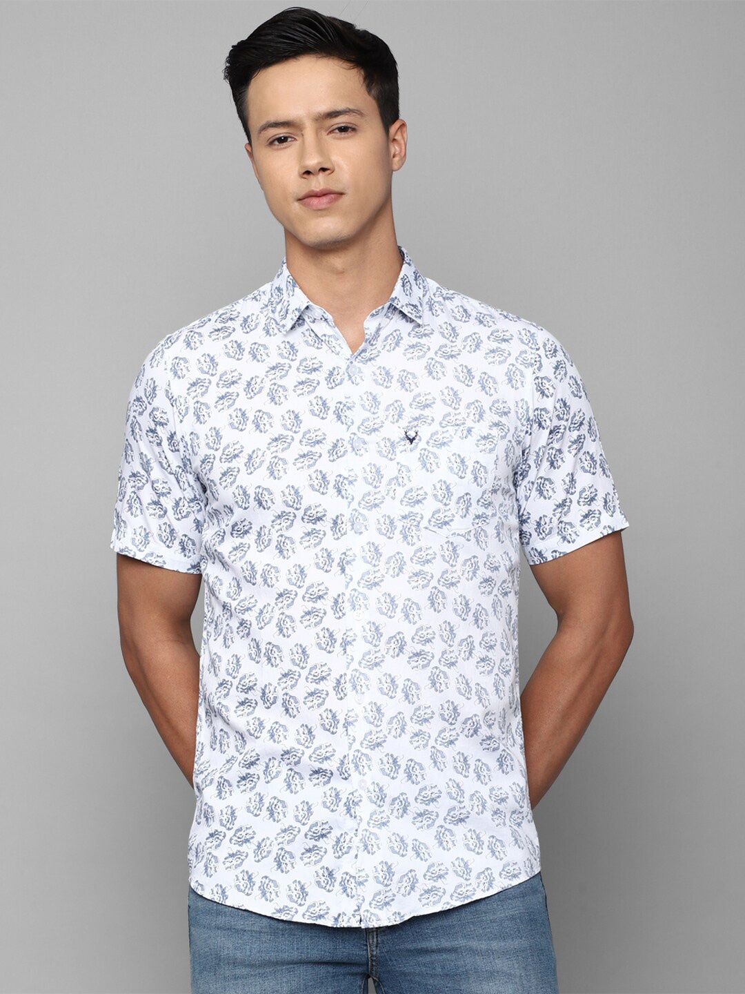 

Allen Solly Men Floral Printed Pure Cotton Slim Fit Casual Shirt, White