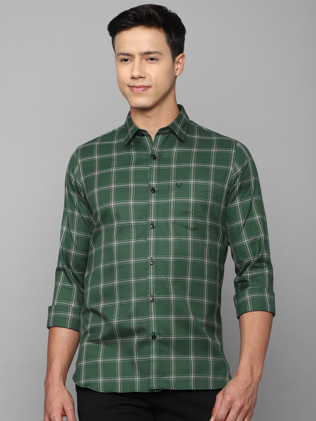 

Allen Solly Men Windowpane Checks Pure Cotton Slim Fit Casual Shirt, Green